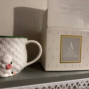 Avon Bunny Collection Mugs with Pink Floral and Green Rim (set of 4)